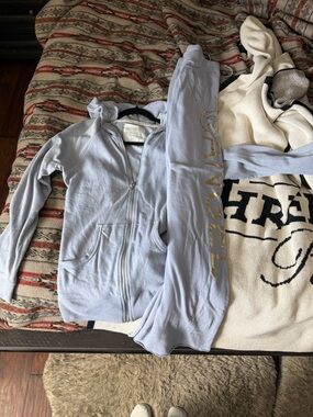 Victoria's Secret Light Blue Zip Hoodie with Gold Accent
